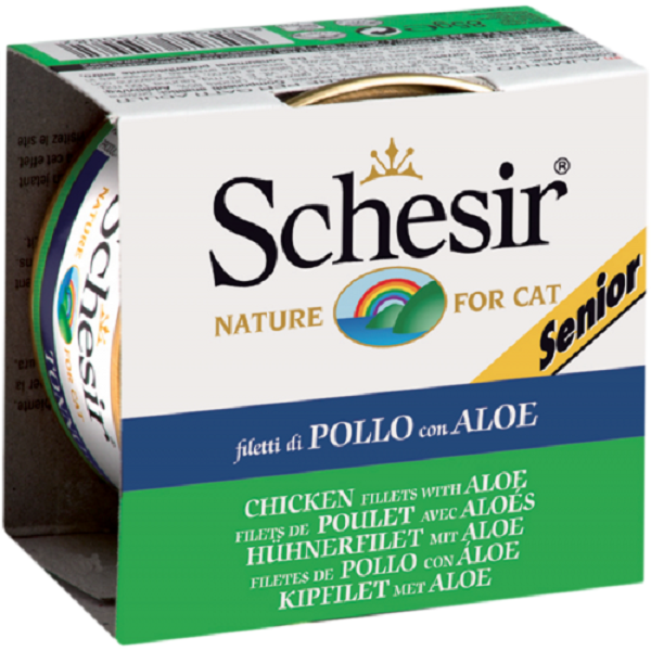 Schesir Cat Can Jelly Senior Chicken Fillet / Aloe 85gm (C189) Price in Doha Qatar